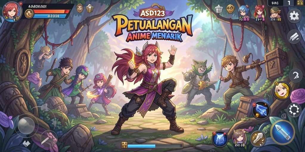 Screenshot gameplay ASD123 menampilkan pertarungan karakter Anime yang dinamis.