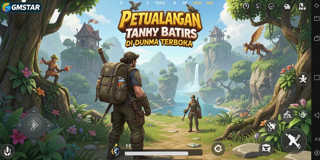 Screenshot GMSTAR menampilkan pemain menjelajahi dunia terbuka yang menakjubkan.