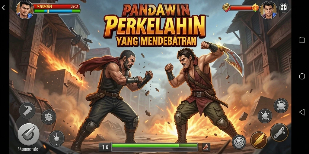 Tampilan screenshot PANDAWIN menunjukkan pertarungan mendebarkan antar karakter.